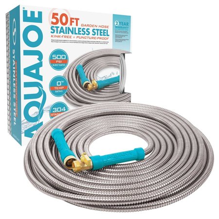 Aqua Joe 1/2-In. 500-PSI w/Brass Fitting, On/Off Valve, Stainless Steel, Hose, 50-Foot AJSGH50-MAX